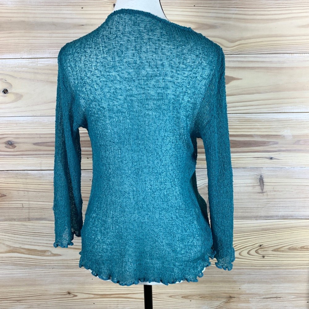 Lost River Clothing Cardigan Womens OS Teal Blue Boho Open Knit Ruffle Hem Rayon - Picture 3 of 7